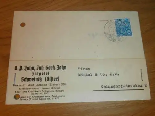 Ziegelei - G. Jahn in Schweinitz a. Elster / Jessen , 1959 , Ganzsache , Reklame / Werbung , Ansichtskarte , Postkarte !