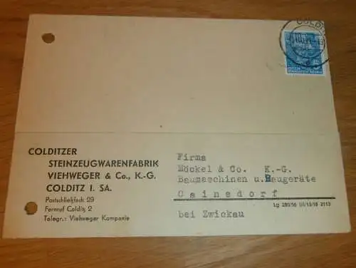 Steinzeugfabrik Colditz i. Sa., 1959 , Ganzsache , Reklame / Werbung , Ansichtskarte , Postkarte !!