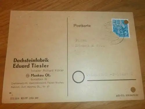 Dachsteinfabrik - Eduard Tiesler in Muskau , 1959 , Ganzsache , Reklame / Werbung , Ansichtskarte , Postkarte !!
