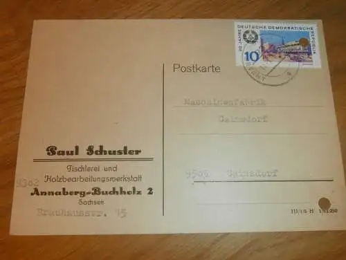 Tischlerei - Paul Schuster in Annaberg-Buchholz , 1970 , Ganzsache , Reklame / Werbung , Ansichtskarte , Postkarte !!