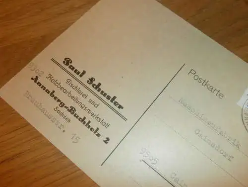 Tischlerei - Paul Schuster in Annaberg-Buchholz , 1970 , Ganzsache , Reklame / Werbung , Ansichtskarte , Postkarte !!