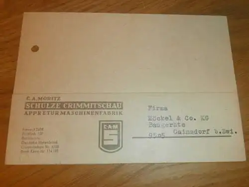 Appretur-Maschinenfabrik - Moritz Schulze Crimmitschau , 1970 Ganzsache , Reklame / Werbung , Ansichtskarte , Postkarte