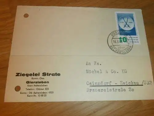 Ziegelei Strate in Giersleben b. Aschersleben , 1960 , Ganzsache , Reklame / Werbung , Ansichtskarte , Postkarte