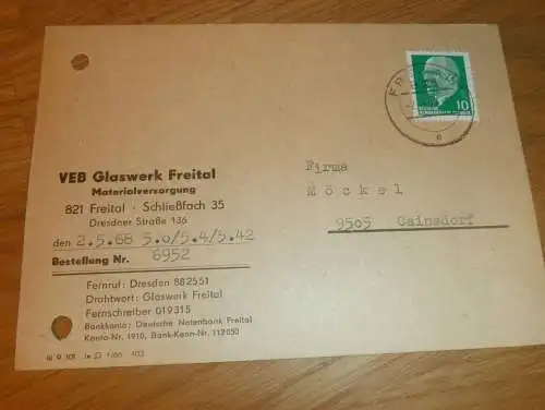 VEB Glaswerk Freital Potschappel , 1968 , Ganzsache , Reklame / Werbung , Ansichtskarte , Postkarte
