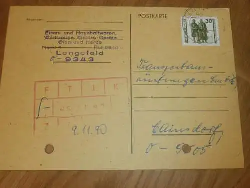 Öfen und Herde - Lengefeld , 1990 , Ganzsache , Reklame / Werbung , Ansichtskarte , Postkarte