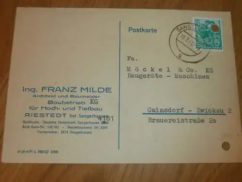 Tiefbau - Ing. Franz Milde in Riestedt / Sangerhausen , 1960 , Ganzsache , Reklame / Werbung , Ansichtskarte , Postkarte