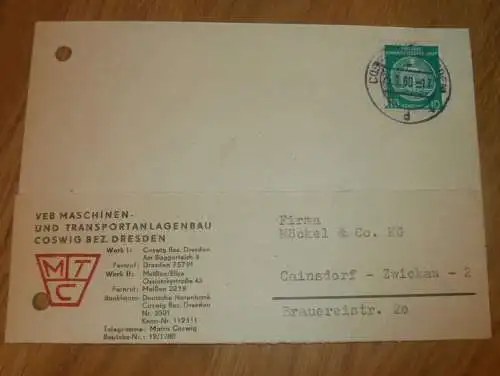 VEB Anlagenbau Coswig b. Dresden , 1960 , Ganzsache , Reklame / Werbung , Ansichtskarte , Postkarte !!