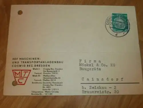 VEB Anlagenbau Coswig b. Dresden , 1960 , Ganzsache , Reklame / Werbung , Ansichtskarte , Postkarte !!