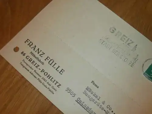 Möbelfabrik - Franz Fülle in Greiz Pohlitz , 1970 , Reklame / Werbung , Ansichtskarte , Postkarte !!