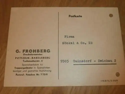 Drechslermeister G. Frohberg in Potsdam-Babelsberg , 1970 , Reklame / Werbung , Ansichtskarte , Postkarte !!