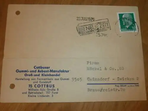 Gummi- und Asbest-Manufaktur in Cottbus , 1970 , Reklame / Werbung , Ansichtskarte , Postkarte !!