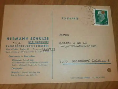 Steinbruch - Hermann Schulze in Rangsdorf b. Zossen , 1970 , Reklame / Werbung , Ansichtskarte , Postkarte !!