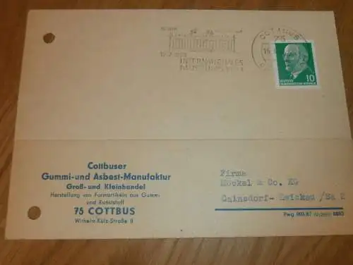 Gummi- und Asbest-Manufaktur in Cottbus , 1968 , Reklame / Werbung , Ansichtskarte , Postkarte !!