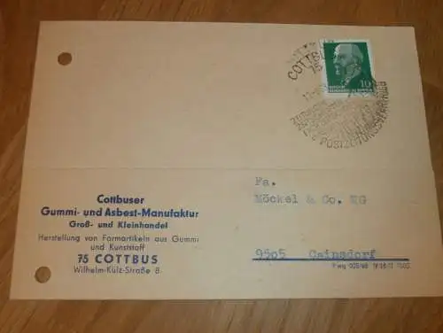 Gummi- und Asbest-Manufaktur in Cottbus , 1968 , Reklame / Werbung , Ansichtskarte , Postkarte !!