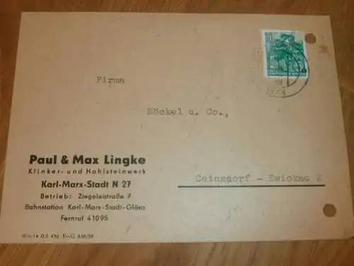 Klinker- und Hohlsteinwerk - Paul & Max Lingke in Karl-Marx-Stadt Glösa , Reklame / Werbung , Ansichtskarte , Postkarte