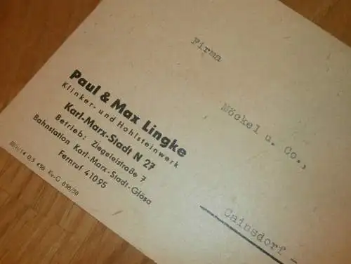 Klinker- und Hohlsteinwerk - Paul & Max Lingke in Karl-Marx-Stadt Glösa , Reklame / Werbung , Ansichtskarte , Postkarte