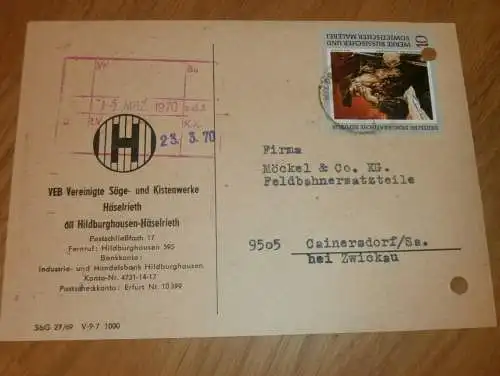 Säge- und Kistenwerke Häselrieth b. Hildburghausen ,1970 , Reklame / Werbung , Ansichtskarte , Postkarte !