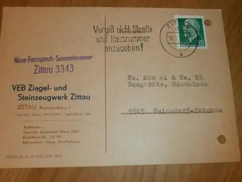 VEB Ziegel- und Steinzeugwerk Zittau , 1970 , Reklame / Werbung , Ansichtskarte , Postkarte !