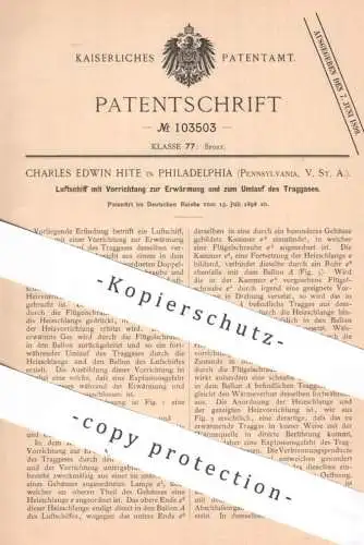original Patent - Charles Edwin Hite , Philadelphia , Pennsylvania , USA | 1898 | Luftschiff | Ballon , Gas , Traggas !
