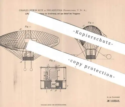 original Patent - Charles Edwin Hite , Philadelphia , Pennsylvania , USA | 1898 | Luftschiff | Ballon , Gas , Traggas !