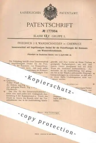 original Patent - Friedrich J. K. Wandschneider , Chemnitz | 1906 | Verschluss für die Kammern von Wasserröhrenkessel !