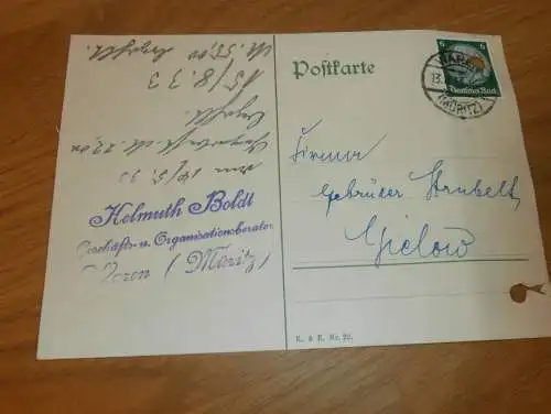 alte Postkarte - Helmuth Boldt in Waren / Müritz i. Mecklenburg , 1933 , Reklame / Werbung , altes Dokument