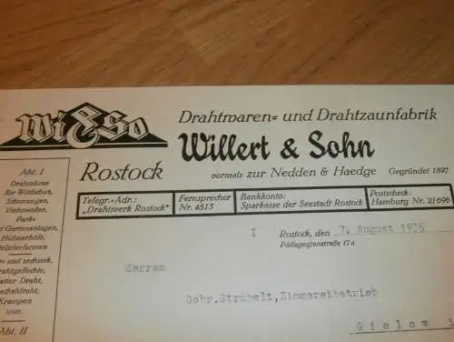 Drahtwaren- und Zaunfabrik , - Willert & Sohn in Rostock , 1935 , vorm. Nedden & Haedge , Mecklenburg , altes Dokument !