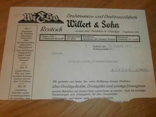 Drahtwaren- und Zaunfabrik , - Willert & Sohn in Rostock , 1935 , vorm. Nedden & Haedge , Mecklenburg , altes Dokument !