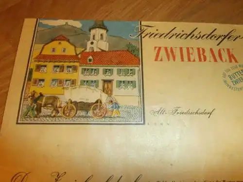 Friedrichsdorfer Zwieback , ca. 1925 ,alte Reklame-Tüte , Friedrichsdorf i. Taunus Werbung , Drei Pauly , Zwiebackfabrik