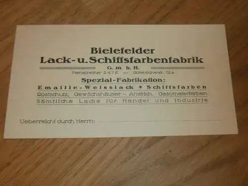 Lack- und Schiffsfarbenfabrik Bielefeld , 1935 , Karte , Lacke , Reklame / Werbung , Maler , Malerei , altes Dokument !!