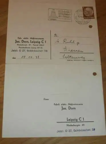 elektrische Messinstrumente - Josef Dorn in Leipzig , 1938 , Drucksache , altes Dokument , Reklame !!