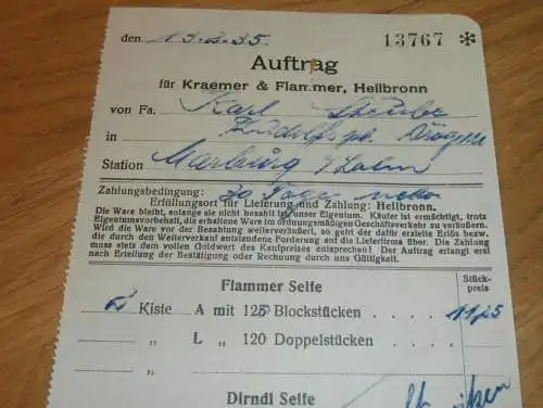 Kraemer & Flammer in Heilbronn , 1935 , Seife , altes Dokument , Reklame !!
