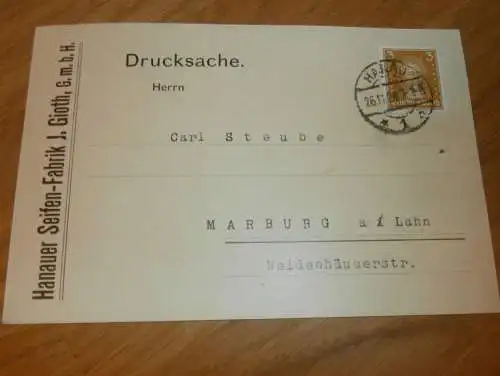 Hanauer Seifenfabrik - J. Gioth in Hanau am Main , 1928 , Drucksache , altes Dokument !!