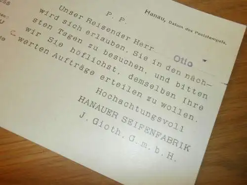 Hanauer Seifenfabrik - J. Gioth in Hanau am Main , 1928 , Drucksache , altes Dokument !!