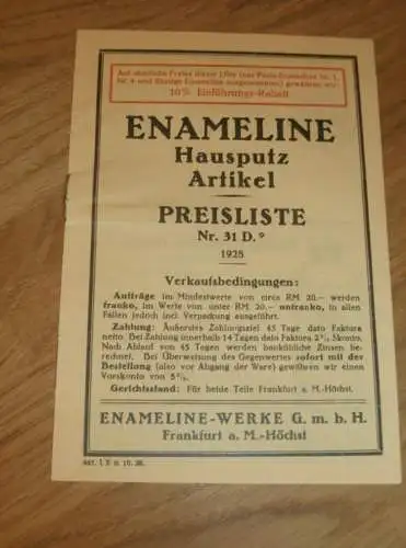 Enameline - Werke GmbH in Frankfurt a.M. , Höchst , 1928 , Katalog , Prospekt , Putzmittel , Reklame , Werbung !!