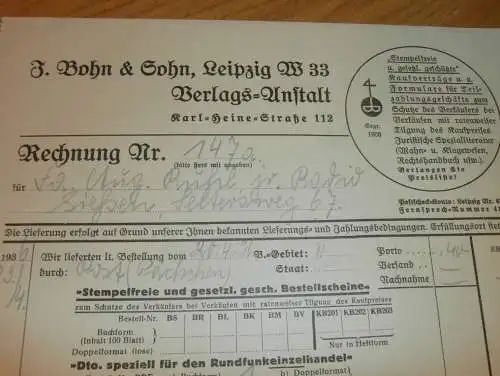 Verlags-Anstalt - J. Bohn & Sohn in Leipzig , 1936 , altes Dokument !!!