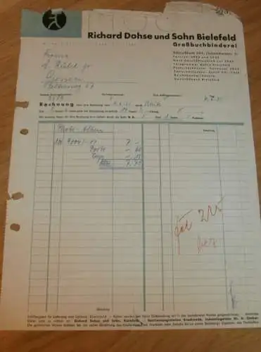 Buchbinderei - Richard Dohse und Sohn in Bielefeld , 1935 , altes Dokument / Rechnung !!!