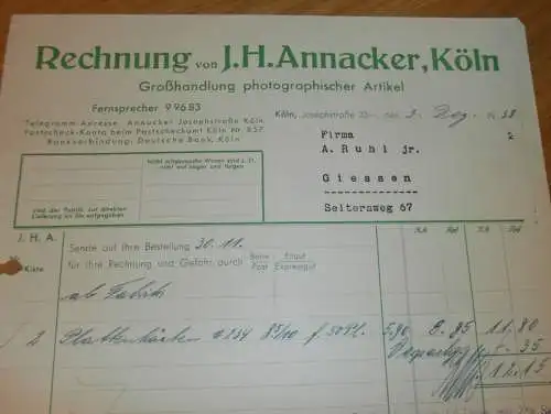 Photographische Artikel - J.H. Annacker in Köln , 1938 , Photographie , Kamera , altes Dokument !!