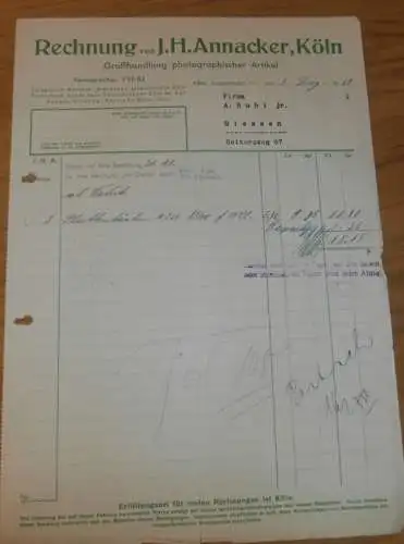Photographische Artikel - J.H. Annacker in Köln , 1938 , Photographie , Kamera , altes Dokument !!