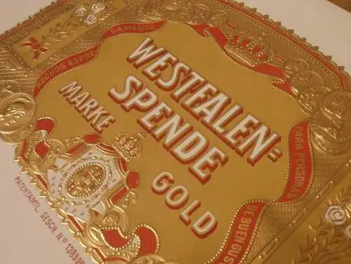 Westfalen-Spende - Marke Gold , ca. 1930 , Tabak , Zigarren , Cigarren , Reklame / Werbung , altes Dokument !!!