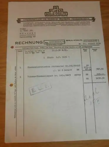 Präzisions- und Messinstrumente - R. Fuess in Berlin - Steglitz , 1938 , altes Dokument !!!