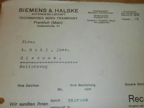 Volksempfänger , 1935 , alte Rechnung von Siemens & Halske AG in Frankfurt a. Main , Radio , altes Dokument !!!