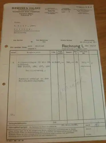 Volksempfänger , 1935 , alte Rechnung von Siemens & Halske AG in Frankfurt a. Main , Radio , altes Dokument !!!