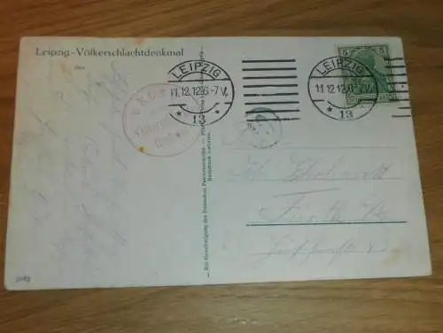 alte AK - Leipzig , 1912 Stempel !! Völkerschlachtdenkmal , Ansichtskarte !!