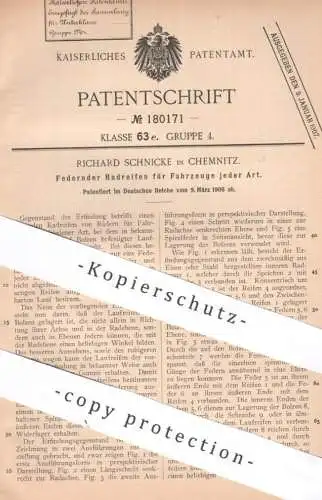 original Patent - Richard Schnicke , Chemnitz | 1906 | Federnder Radreifen für Fahrzeuge | Reifen Rad Räder Automobil