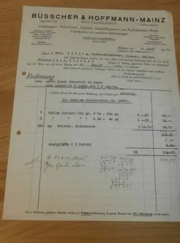Dachpappen- und Asphalt-Fabrik , Büsscher & Hoffmann in Mainz , 1934 , altes Dokument / Rechnung !!