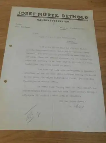 Handelsvertreter - Josef Mürtz in Detmold , 1938 , altes Dokument !!!