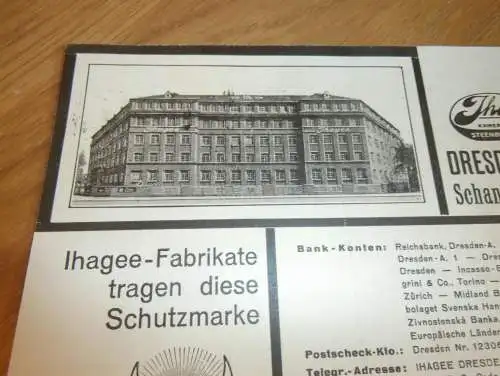 alte Karte - Ihagee - Kamerawerk in Dresden , 1928 , Postkarte , Fabrik , Kamera , altes Dokument  !!