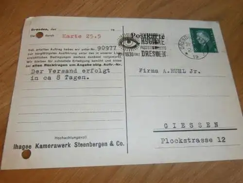 alte Karte - Ihagee - Kamerawerk in Dresden , 1928 , Postkarte , Fabrik , Kamera , altes Dokument  !!