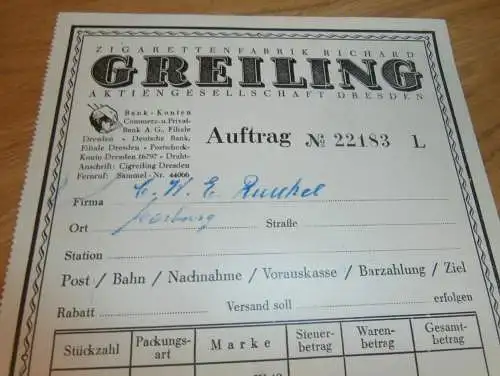 Richard Greiling - Zigarettenfabrik in Dresden , 1929 , Zigaretten , Tabak , altes Dokument  !!
